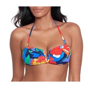Lauren Ralph Lauren V Wire Bandeau Bikini Top Size 8 Multicolor Swimwear NEW